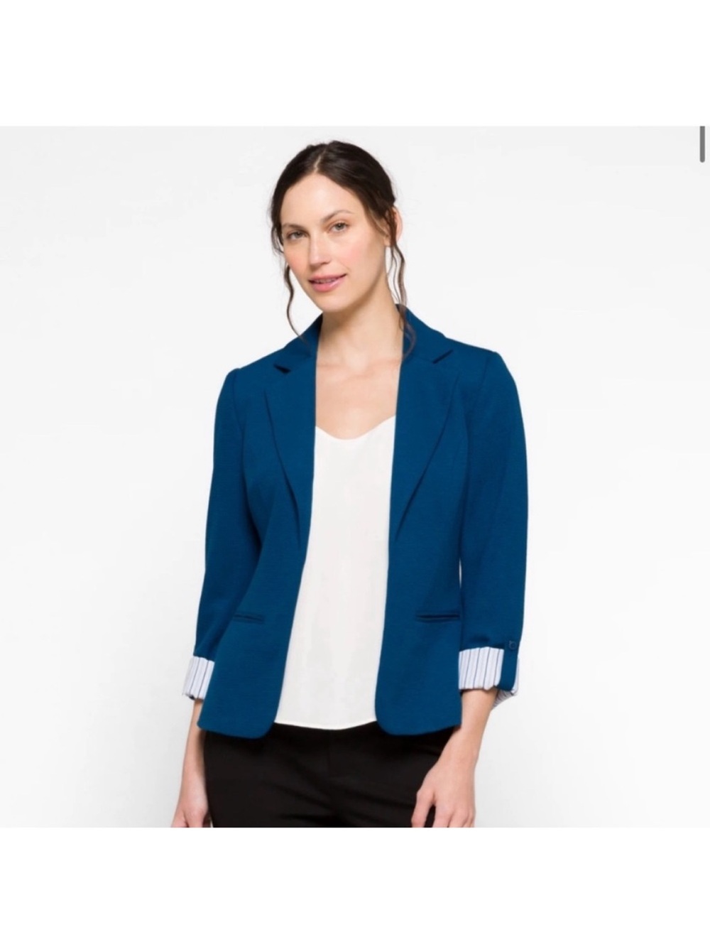 41 Hawthorn Teal Fitted Blazer with Stripe-Cuff Detail